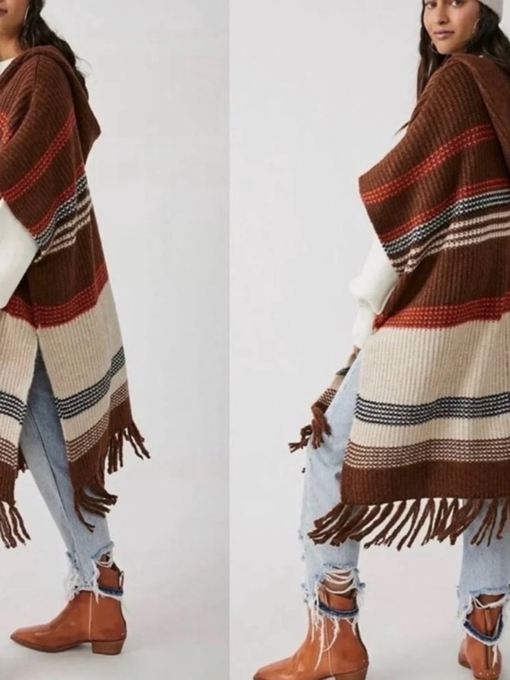 Free People Leslie Stripe Hooded Poncho 🔥 Wore 2x please look at photos
